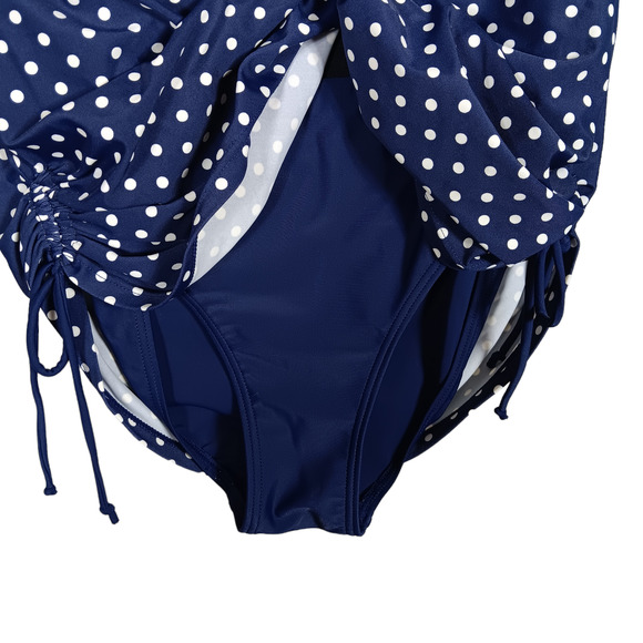 Love My Curves One Piece Bathing Suit Size 12 Blue and White Polka Dot Strapless - Picture 3 of 10